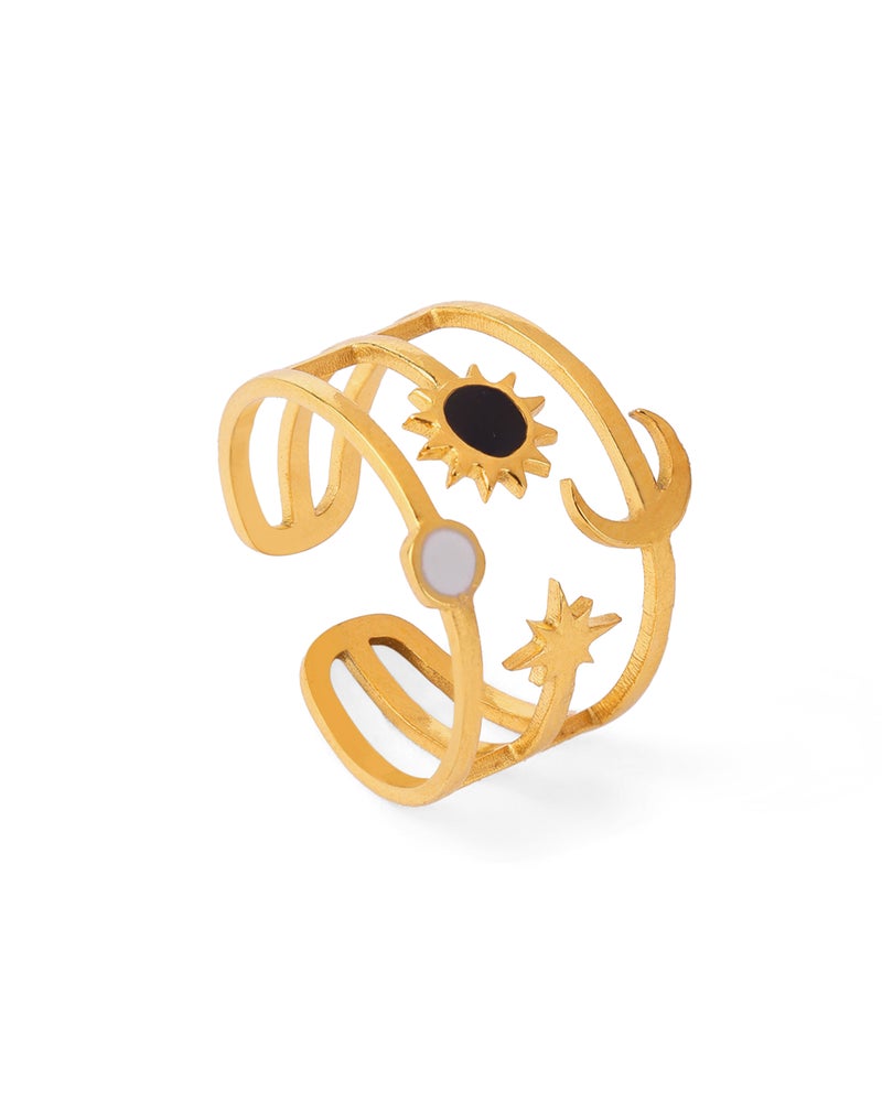 TAAHIRA Dainty Sun Moon Star Open Adjustable Gold Plated Ring - Image 1